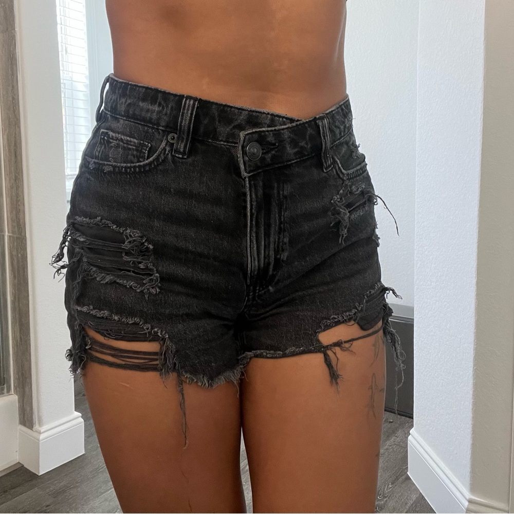 American Eagle Outfitters Black Jean Shorts Distressed High-Waisted